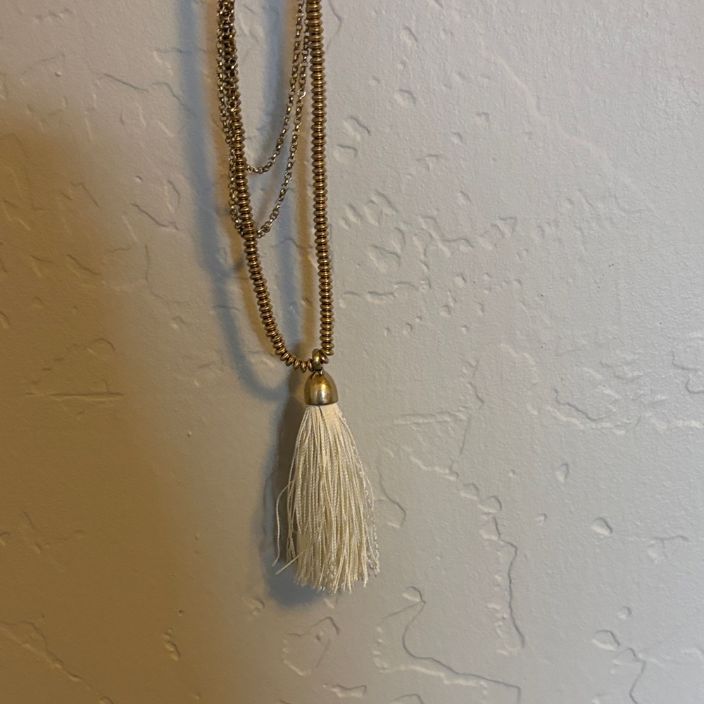 💛 Target Gold and Cream Beaded Tassel Necklace
